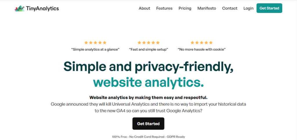 Screenshot of TinyAnalytics' home page