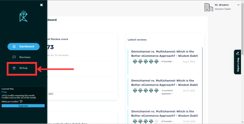 Screenshot of setting up Rockee for a content feedback survey