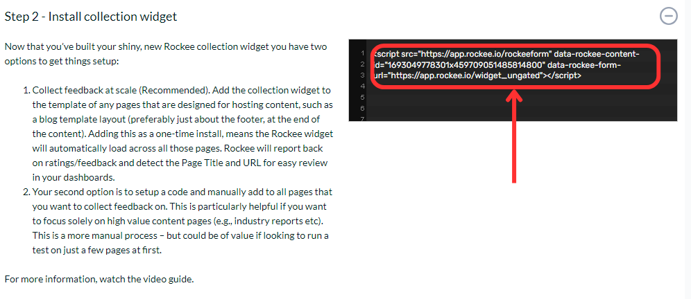 Installing the collection widget code for your content feedback survey