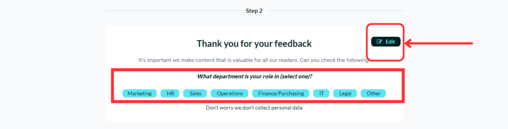 Customizing your first content feedback survey question
