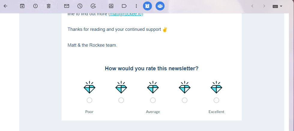 Screenshot of a Rockee email feedback widget for a post on account based marketing tactics