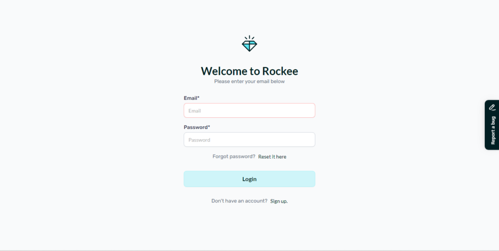 A screenshot showing how to sign up for Rockee