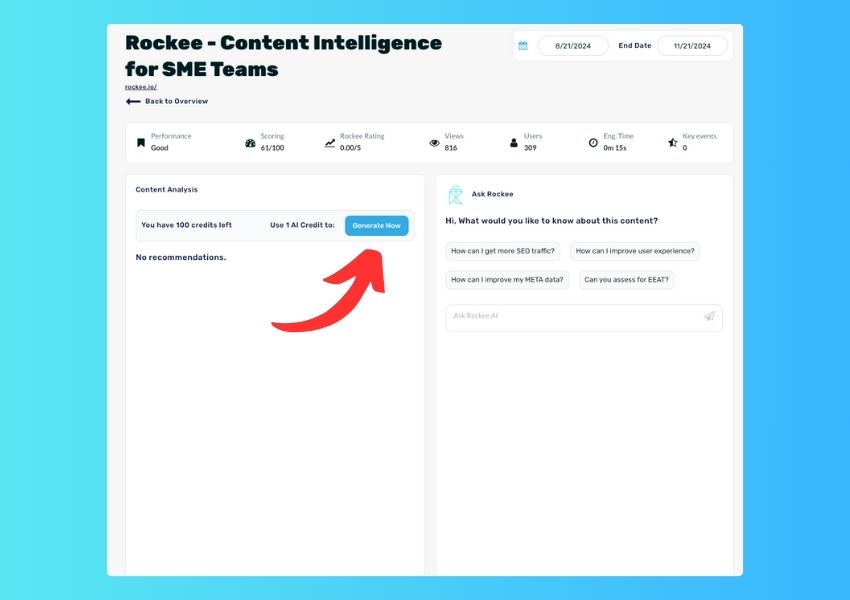 Generate analysis - Rockee Content Insights tool